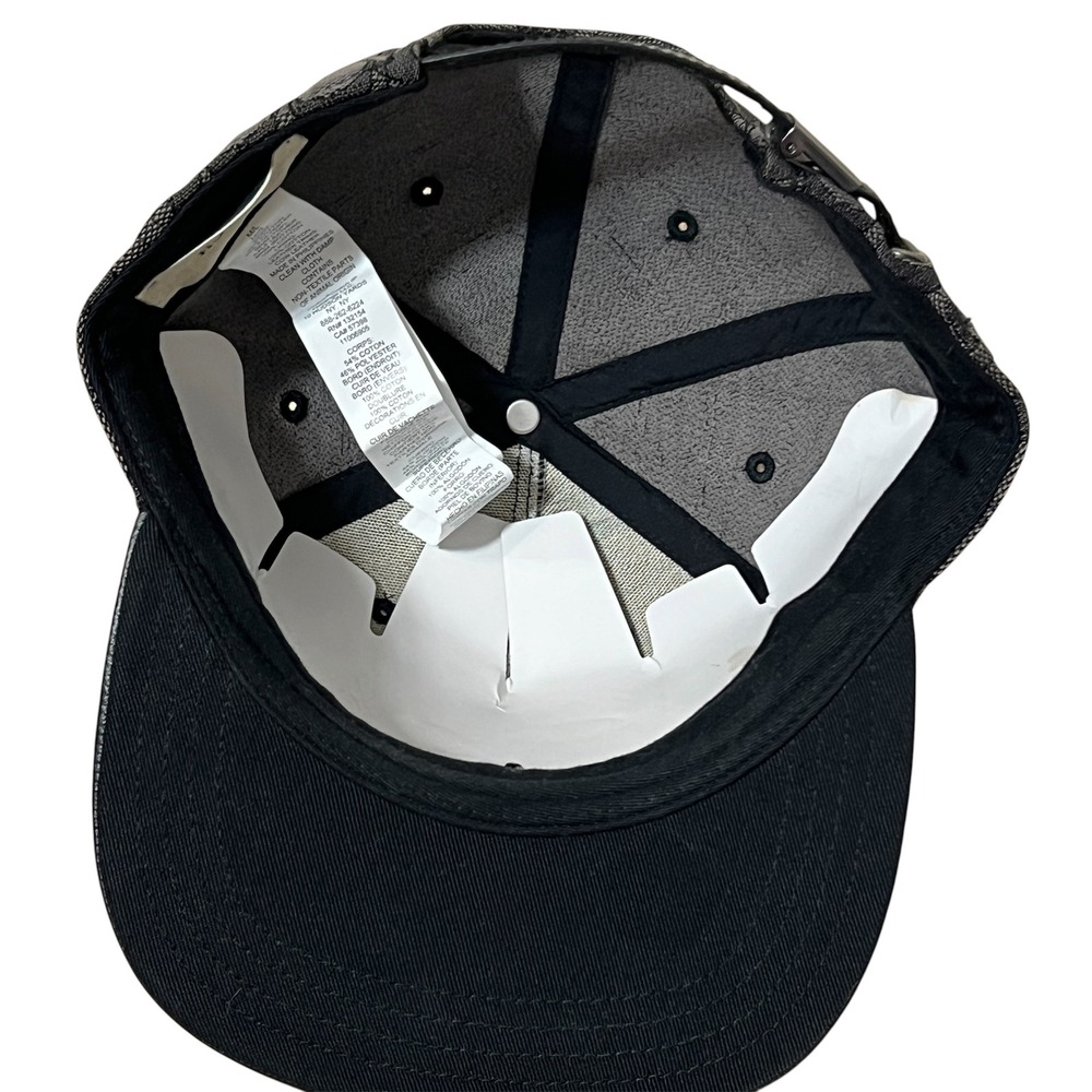 Coach Signature Jacquard Flat Brim Baseball Cap Charcoal Black Leather Logo M/L - Picture 8 of 12